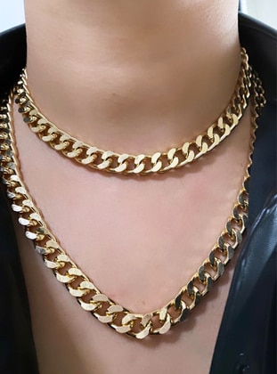 Gold Color Color Double Row Chain Necklace Gold Color