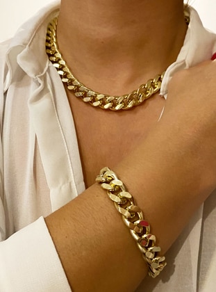Classic Chain Necklace Bracelet Set Gold