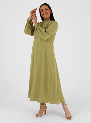 Khaki - Unlined - Crew neck - Plus Size Dress - Alia
