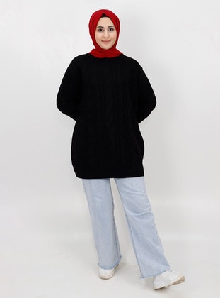 Black -  - Unlined - Knit Tunics - Armağan Butik