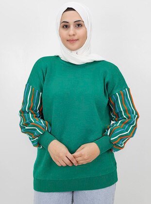 Green - Stripe -  - Unlined - Knit Tunics - Armağan Butik