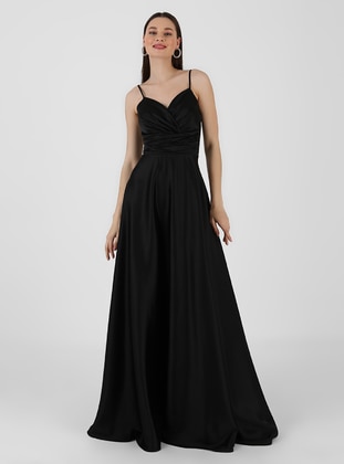 Unlined - Black - Double-Breasted - Evening Dresses - MEKSİLA