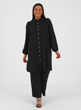 Black - Cuban Collar - Unlined - Plus Size Suit - Alia