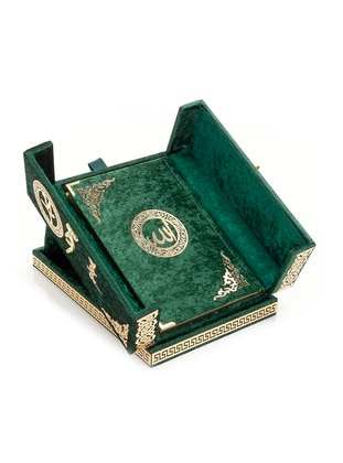 Table Top Double Covered Quran Set With Velvet Covered Chest - Green