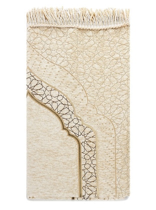 Mihrab Patterned Lined Chenille Prayer Rug - Cream