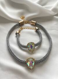 Iridescent Crystal Necklace Bracelet Set Multi