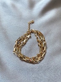 Three Row Geometric Chain Bracelet Gold Color