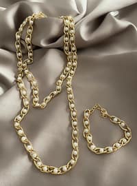 Pearl Detail Silver Color Color Color Necklace Bracelet Set