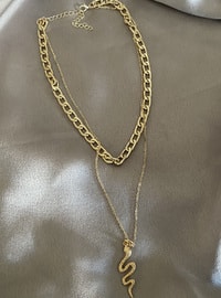 Two Rows Snake Figure Gold Color Necklace