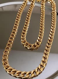Gold Color Color Double Row Chain Necklace Gold Color