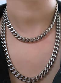 Silver Color Color Color Double Row Chain Necklace Silver