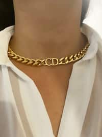 Thick Chain Gold Color Color Necklace With Letters Gold Color
