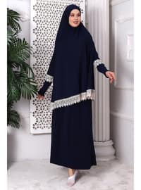 Two Piece Scalloped Practical Upper And Lower Prayer Gown 8018 Navy Blue