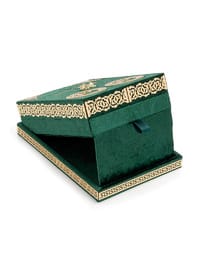 Table Top Double Covered Quran Set With Velvet Covered Chest - Green