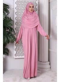 One Piece Practical Head Scarf Robe Prayer Gown 8015 Pink