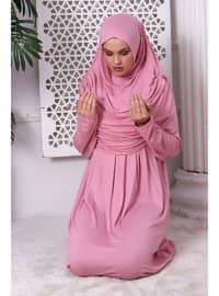 One Piece Practical Head Scarf Robe Prayer Gown 8015 Pink