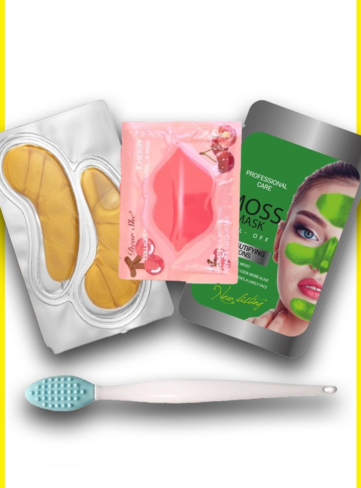 Facial Care Set Lip Mask, Face Mask, Under Eye Mask And Exfoliating Brush
