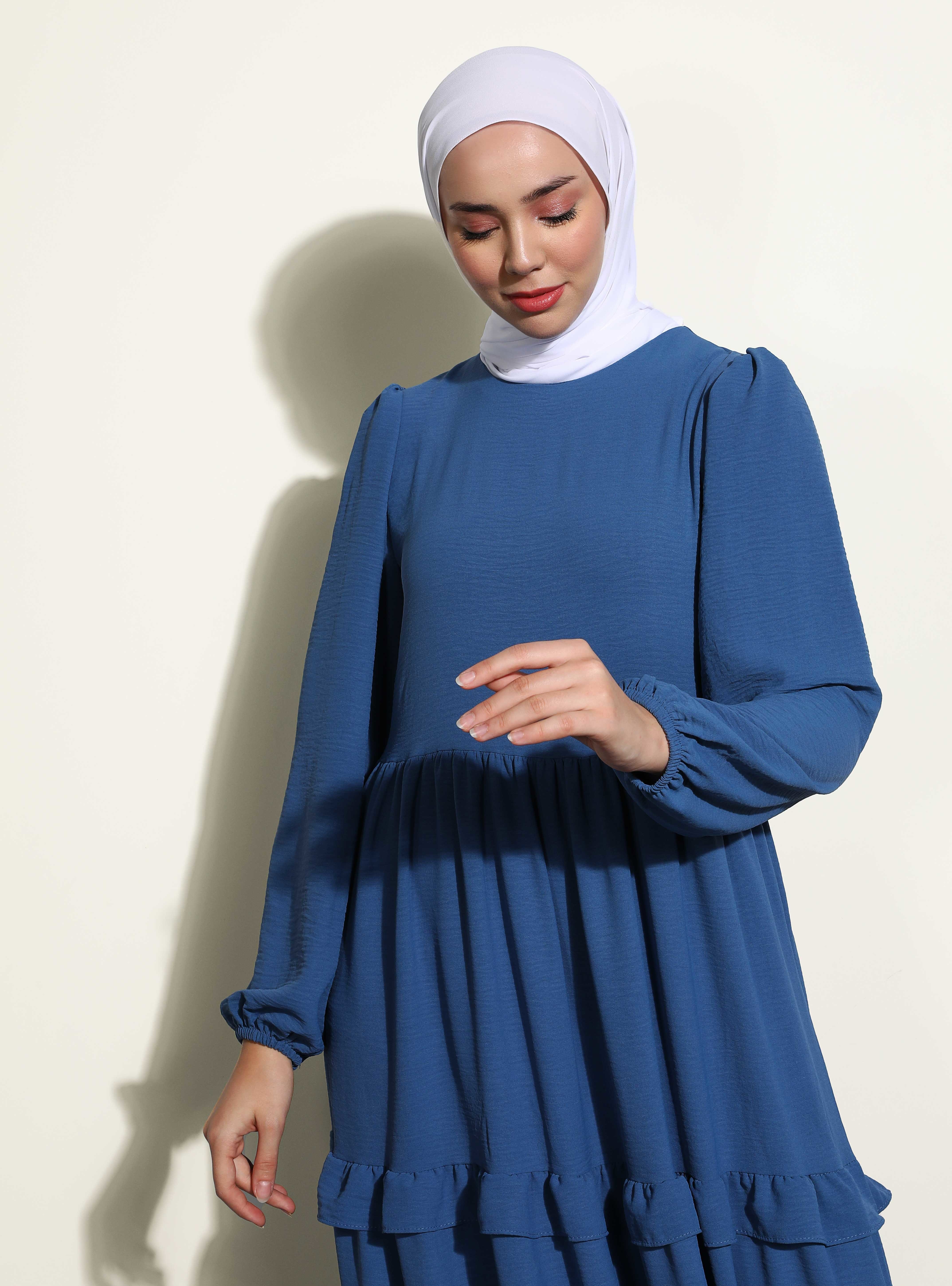 Light Navy Blue - Crew neck - Unlined - Modest Dress - Refka