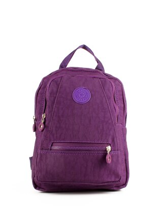 Three Compartments Column Strap Crinkle Fabric Backpack Lilac