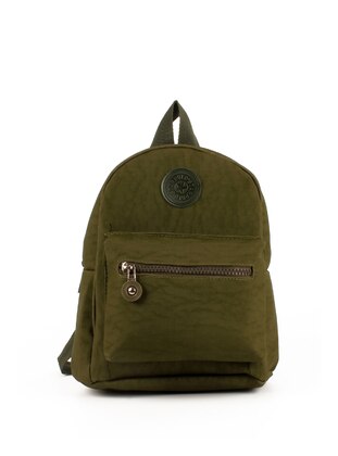 Crinkle Fabric Backpack Khaki With Two Compartments Column Strap