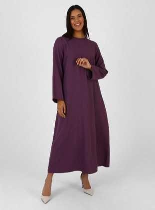 Purple - Unlined - Crew neck - Plus Size Dress - Alia