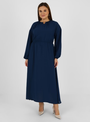 Blue - Unlined - Crew neck - Plus Size Dress - Alia