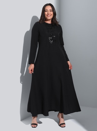 Black - Unlined - Crew neck - Plus Size Evening Dress - Alia