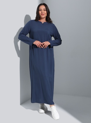 Navy Blue - Unlined - Crew neck - Plus Size Dress - Alia