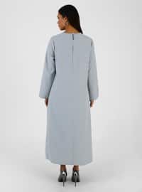 Light Gray - Unlined - Crew neck - Plus Size Dress