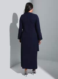 Navy Blue - Unlined - Crew neck - Plus Size Evening Dress