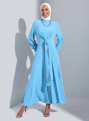 Blue - Crew neck - Unlined - Modest Dress - Refka