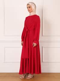 Fuchsia - Crew neck - Unlined - Modest Dress