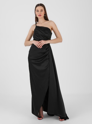 Half Lined - Black - Evening Dresses - Drape
