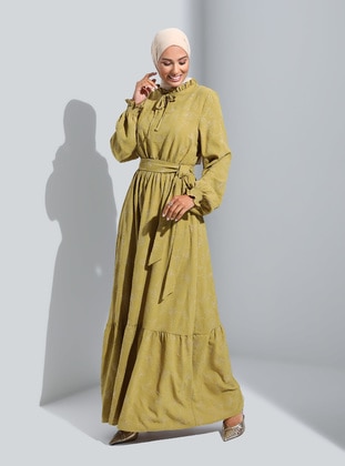 Olive Green - Multi - Unlined - Modest Dress - Refka