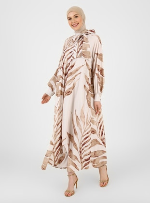 Ecru - Brown - Multi - Unlined - Modest Dress - Refka