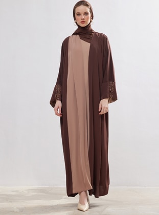 Brown - Unlined - V neck Collar - Abaya - AL SHEIKHA