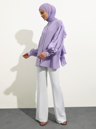 Dusty Lilac - Button Collar - Blouses - Refka