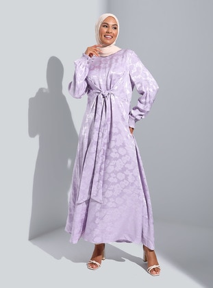 Lilac - Dusty Lilac - Multi - Crew neck - Unlined - Modest Dress - Refka