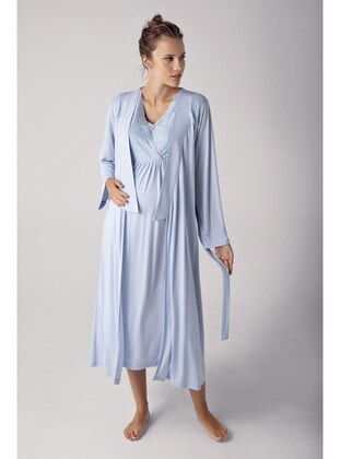 Women's Stretchy Viscose Maternity Robe Nightgown Set 13404 Blue