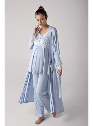 Women's Stretchy Viscose Robe Pajama Set 13303 Blue