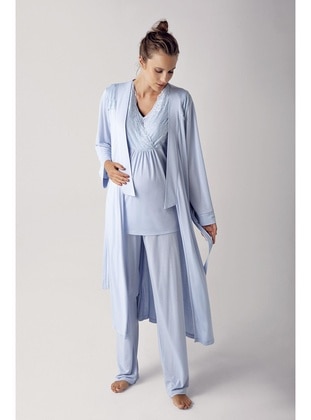 Women's Stretchy Viscose Robe Pajama Set 13304 Blue