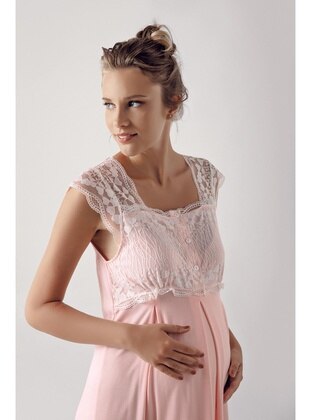 Women's Short Sleeve Stretchy Viscose Fabric Maternity Nightgown 13109 Powder