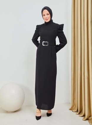 Black - Fully Lined - Crew neck - 500gr - Modest Evening Dress - Moda Echer