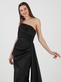 Half Lined - Black - Evening Dresses - Drape