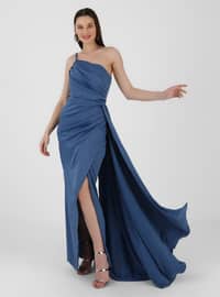 Half Lined - Indigo - Evening Dresses - Drape