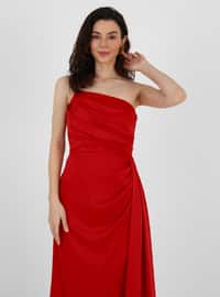 Half Lined - Red - Evening Dresses - Drape