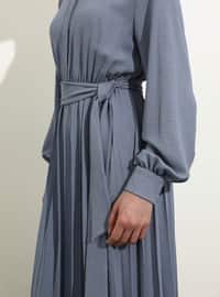 Gray Blue - Crew neck - Unlined - Modest Dress