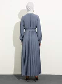 Gray Blue - Crew neck - Unlined - Modest Dress