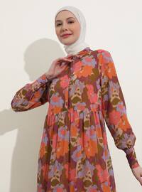 Lilac - Salmon - Floral - Point Collar - Fully Lined - Modest Dress