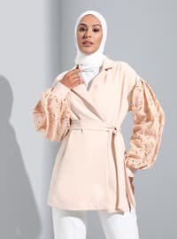 Beige - Fully Lined - Shawl Collar - Jacket